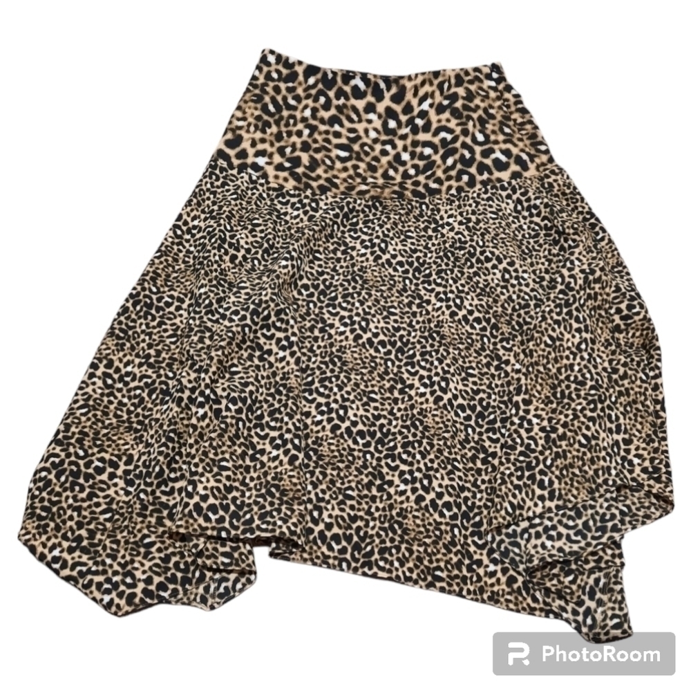 Calvin Klein Leopard Animal Print Lined Asymmetrical Midi Skirt Size 10 New Tags - Picture 3 of 10